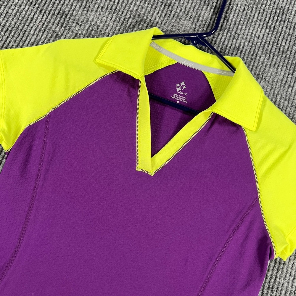 Jofit Polo Shirt Womens Small Purple Green Short Sleeve V Neck‎ Golf Performance